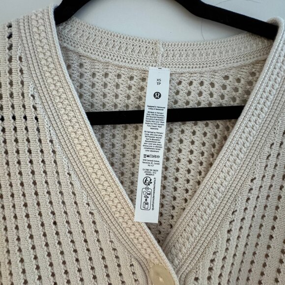 lululemon Cotton Crochet Mesh Relaxed-Fit Cardigan Light Ivory Size XS - Picture 4 of 6